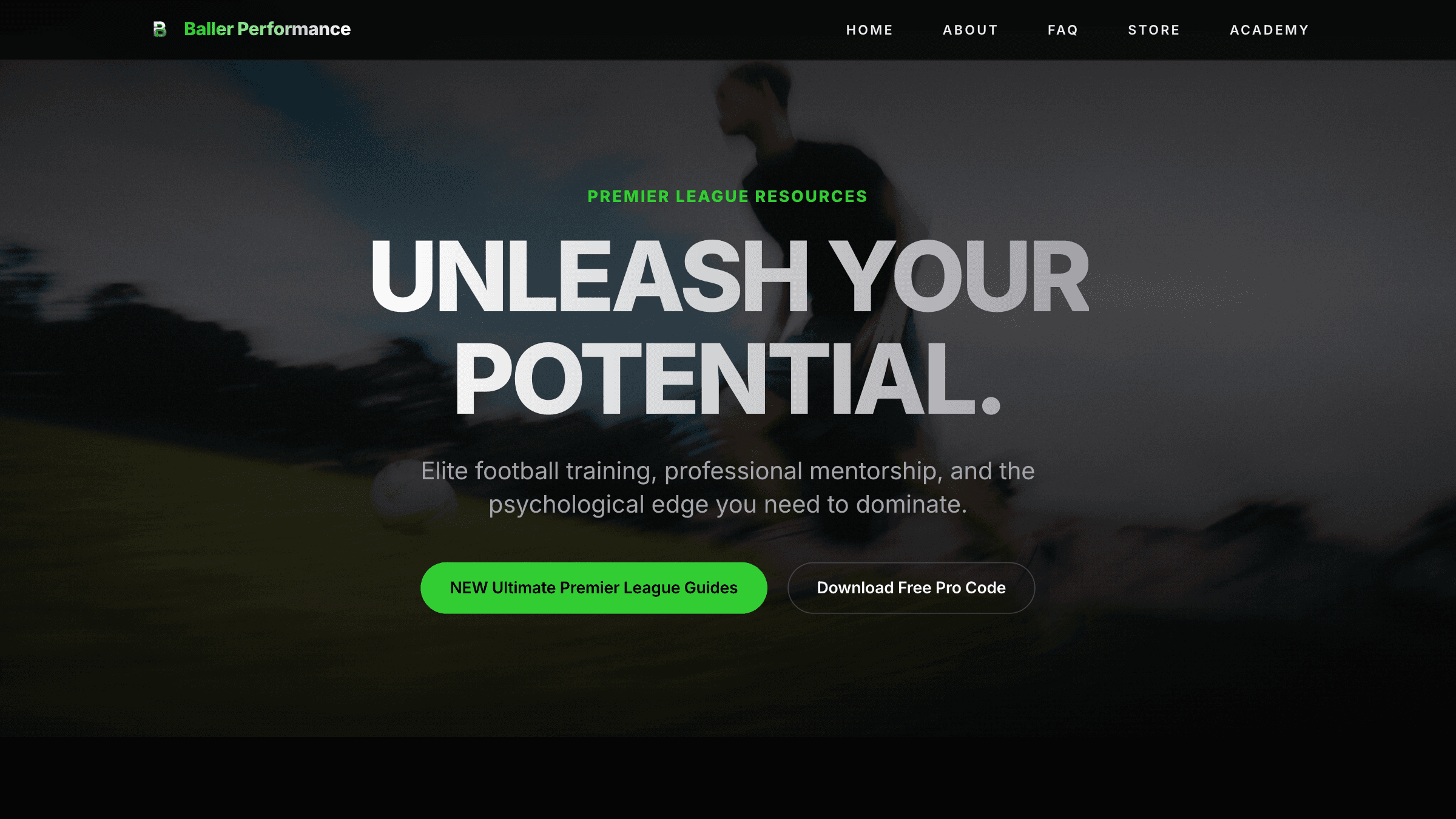Baller Performance website, Home